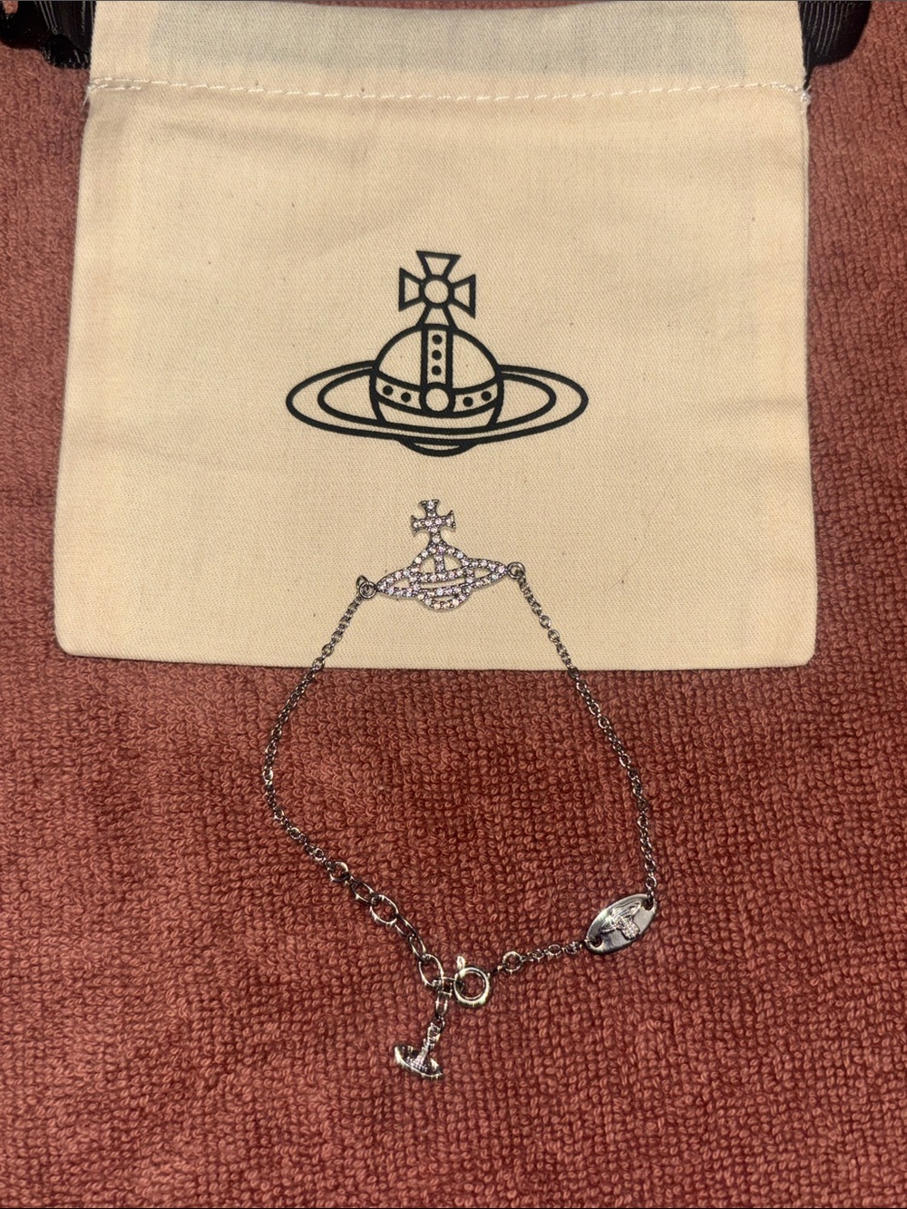 Vivienne Westwood Silver Orb Charm Bracelet with Crystal-Accented Orb